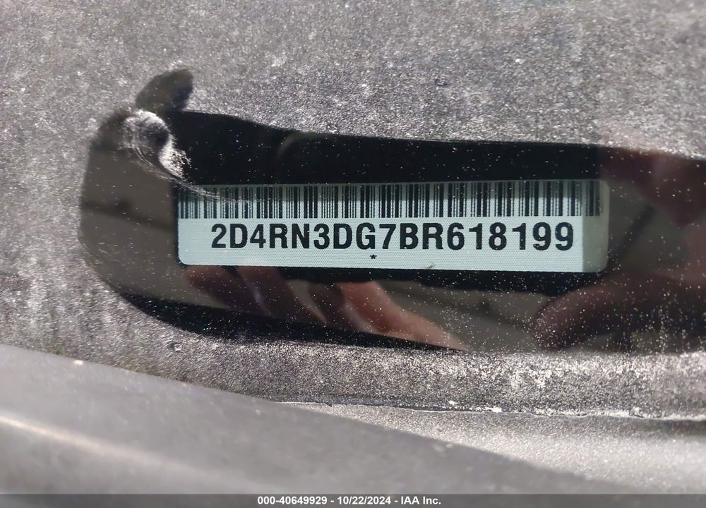 2011 DODGE GRAND CARAVAN MAINSTREET VIN: 2D4RN3DG7BR618199