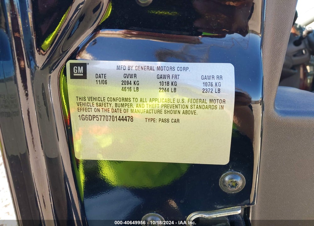 2007 CADILLAC CTS STANDARD VIN: 1G6DP577070144478