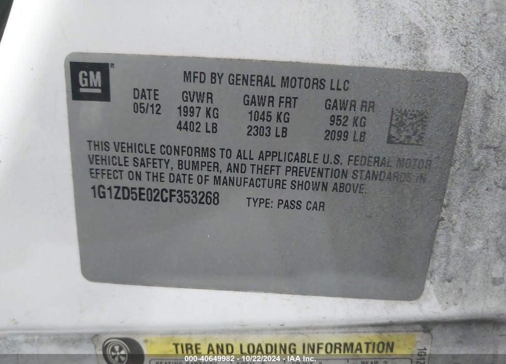 2012 CHEVROLET MALIBU 2LT VIN: 1G1ZD5E02CF353268