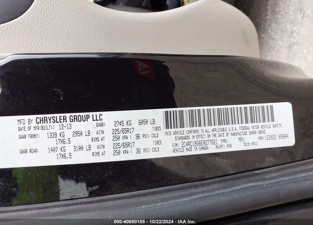 2014 CHRYSLER TOWN & COUNTRY TOURING VIN: 2C4RC1BG6ER277621