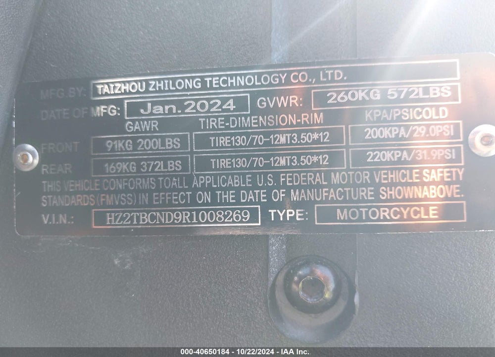 2024 SCOOTER 150CC VIN: HZ2TBCND9R1008269