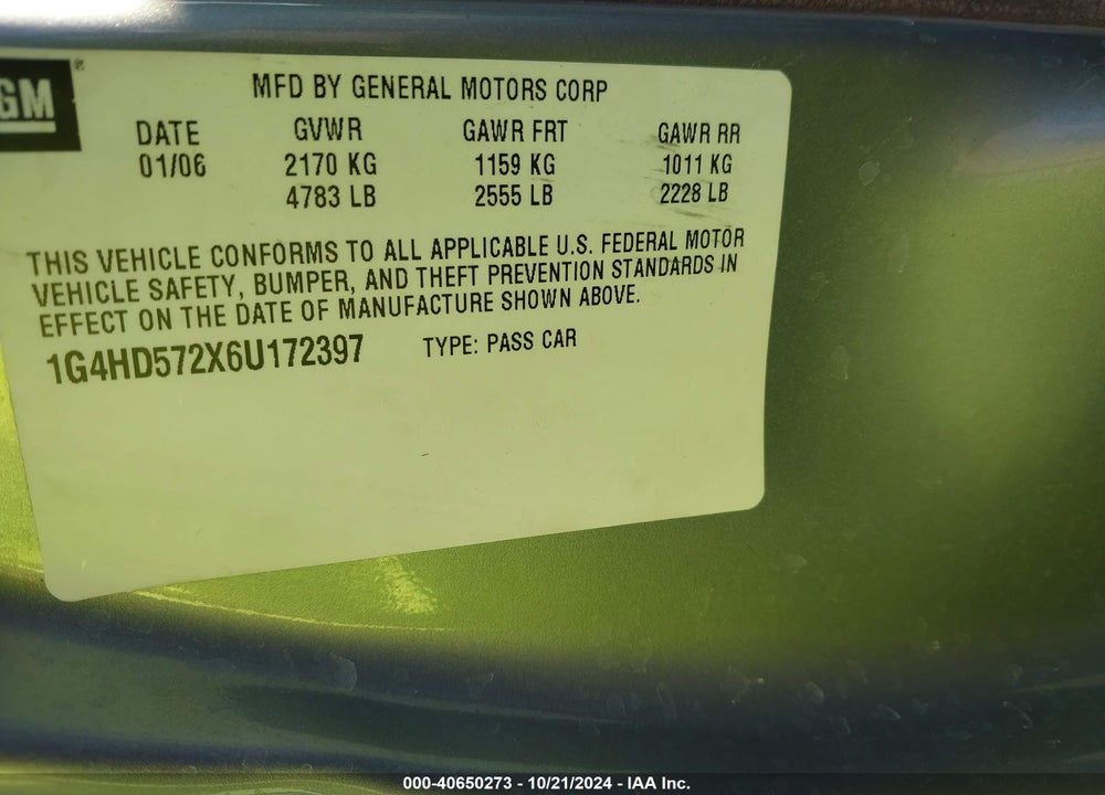 2006 BUICK LUCERNE CXL VIN: 1G4HD572X6U172397