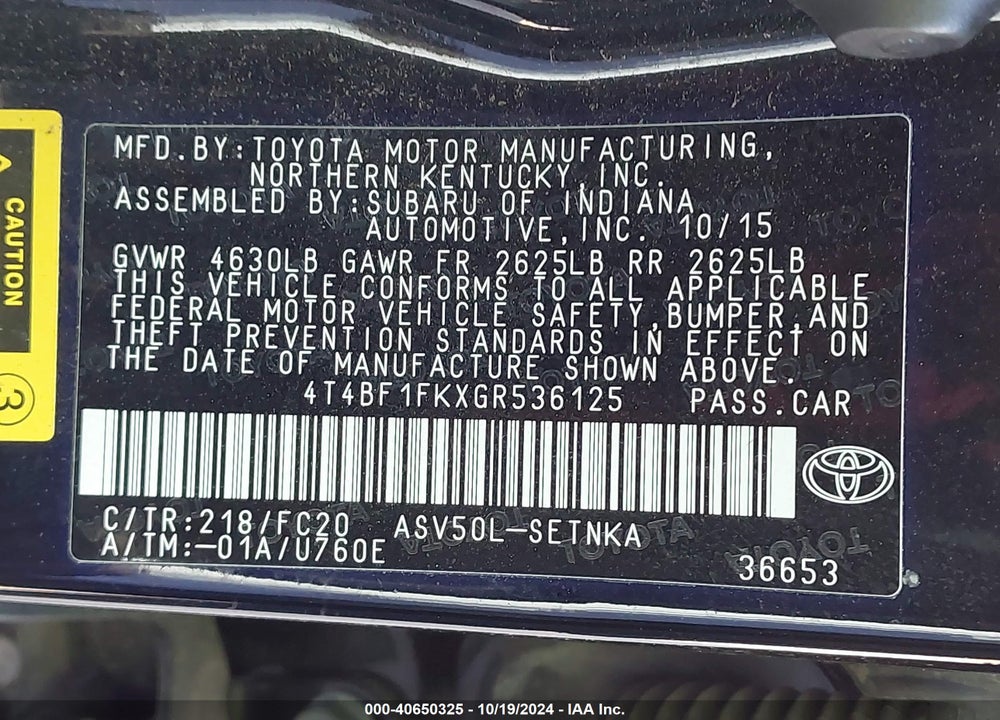 2016 TOYOTA CAMRY LE VIN: 4T4BF1FKXGR536125