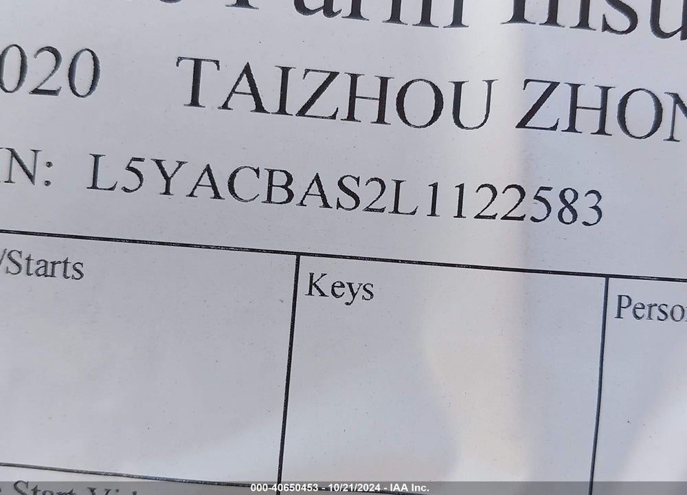 2020 TAIZHOU ZHONGNENG MO ZHONGNENG VIN: L5YACBAS2L1122583