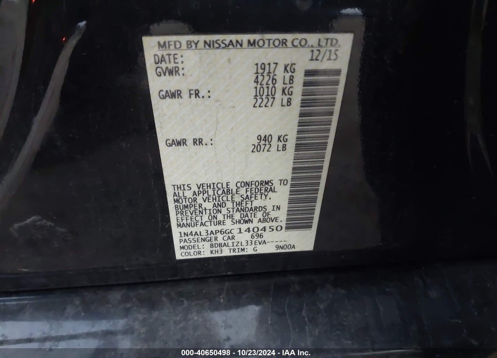 2016 NISSAN ALTIMA 2.5 SV VIN: 1N4AL3AP6GC140450