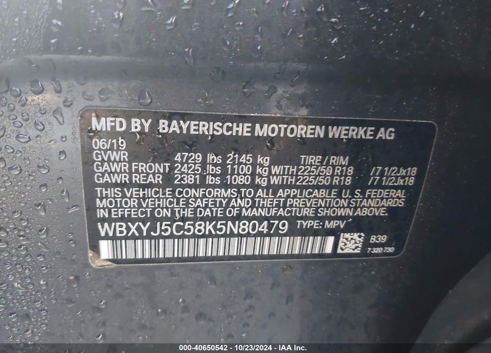 2019 BMW X2 XDRIVE28I VIN: WBXYJ5C58K5N80479