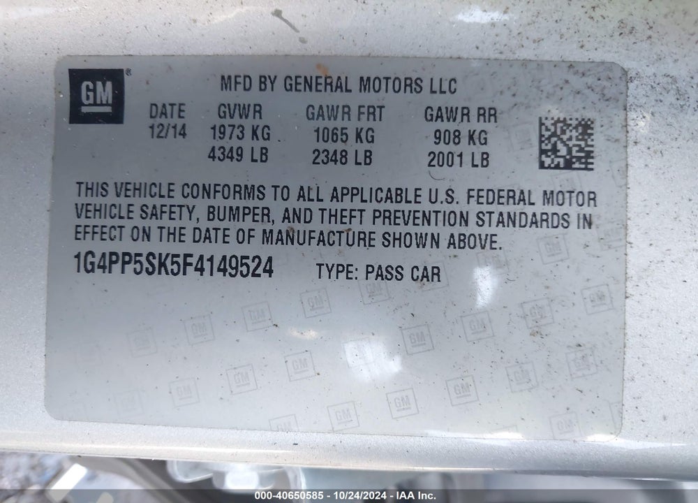 2015 BUICK VERANO VIN: 1G4PP5SK5F4149524