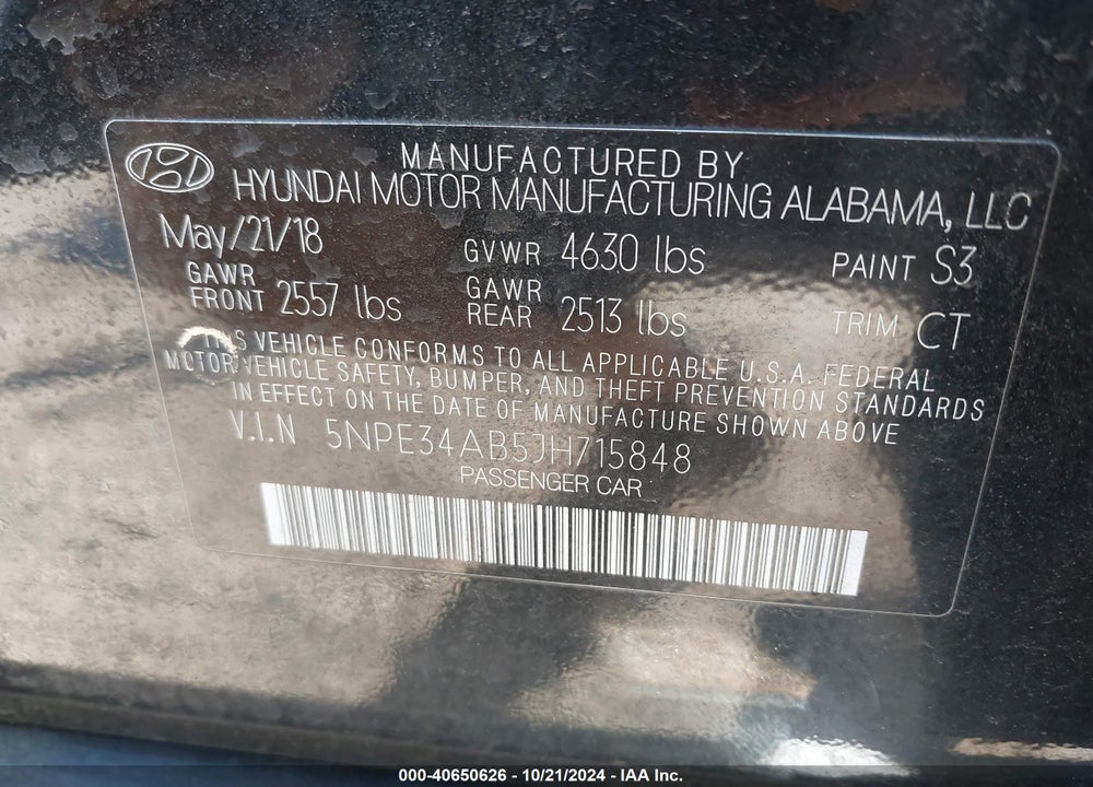 2018 HYUNDAI SONATA LIMITED 2.0T VIN: 5NPE34AB5JH715848