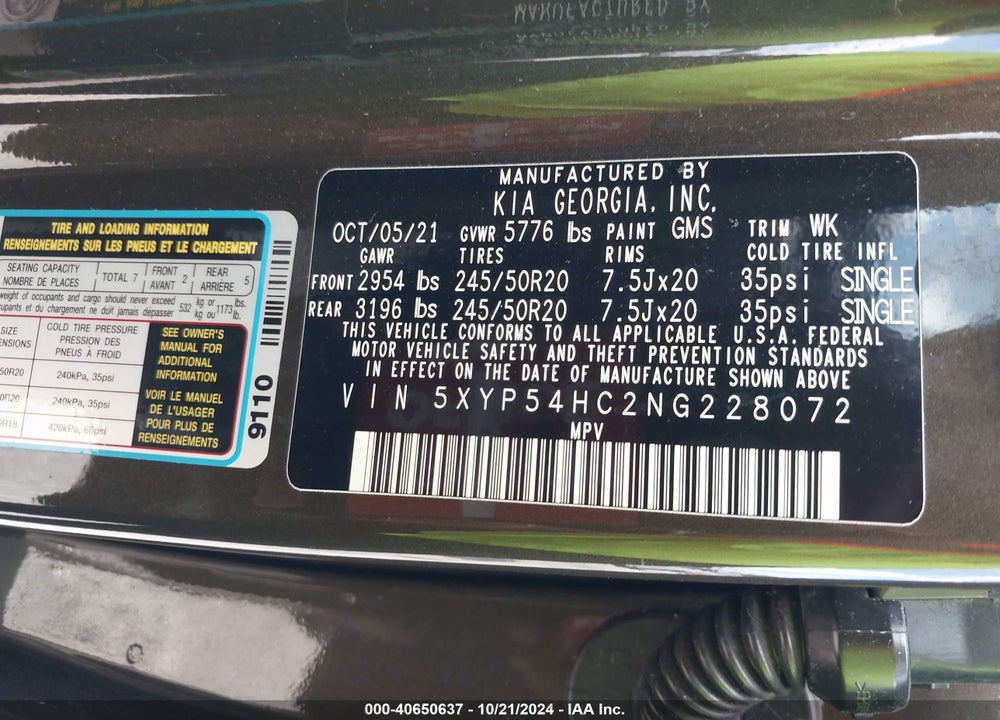 2022 KIA TELLURIDE SX VIN: 5XYP54HC2NG228072