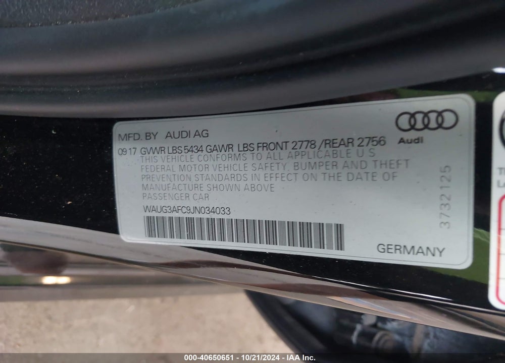 2018 AUDI A6 VIN: WAUG3AFC9JN034033