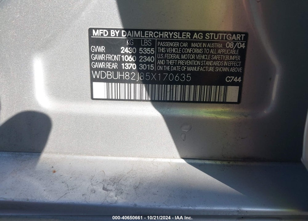 2005 MERCEDES-BENZ E 320 4MATIC VIN: WDBUH82J85X170635