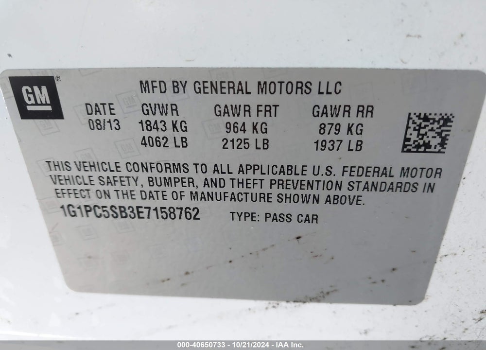 2014 CHEVROLET CRUZE VIN: 1G1PC5SB3E7158762