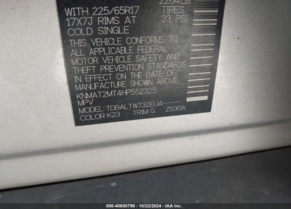 2017 NISSAN ROGUE SV VIN: KNMAT2MT4HP552325