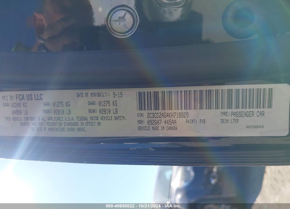 2019 DODGE CHALLENGER SXT VIN: 2C3CDZAG4KH718929