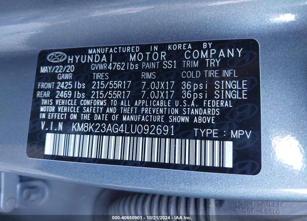 2020 HYUNDAI KONA ELECTRIC SEL VIN: KM8K23AG4LU092691
