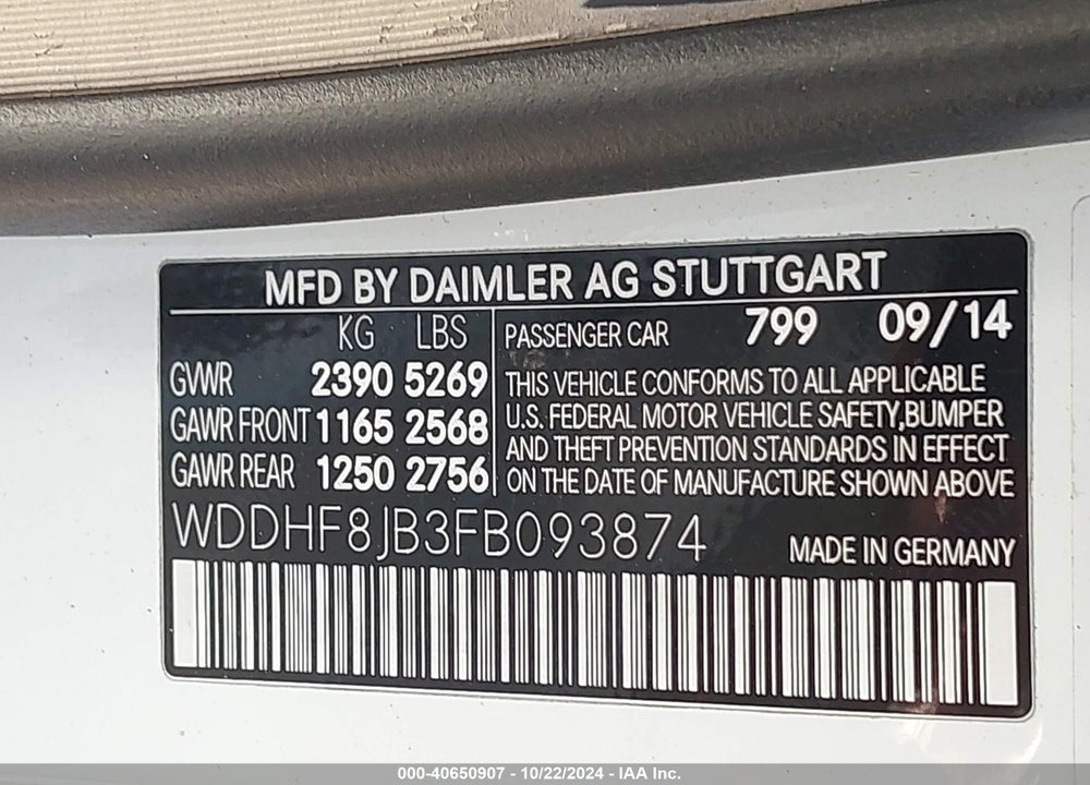 2015 MERCEDES-BENZ E 350 4MATIC VIN: WDDHF8JB3FB093874