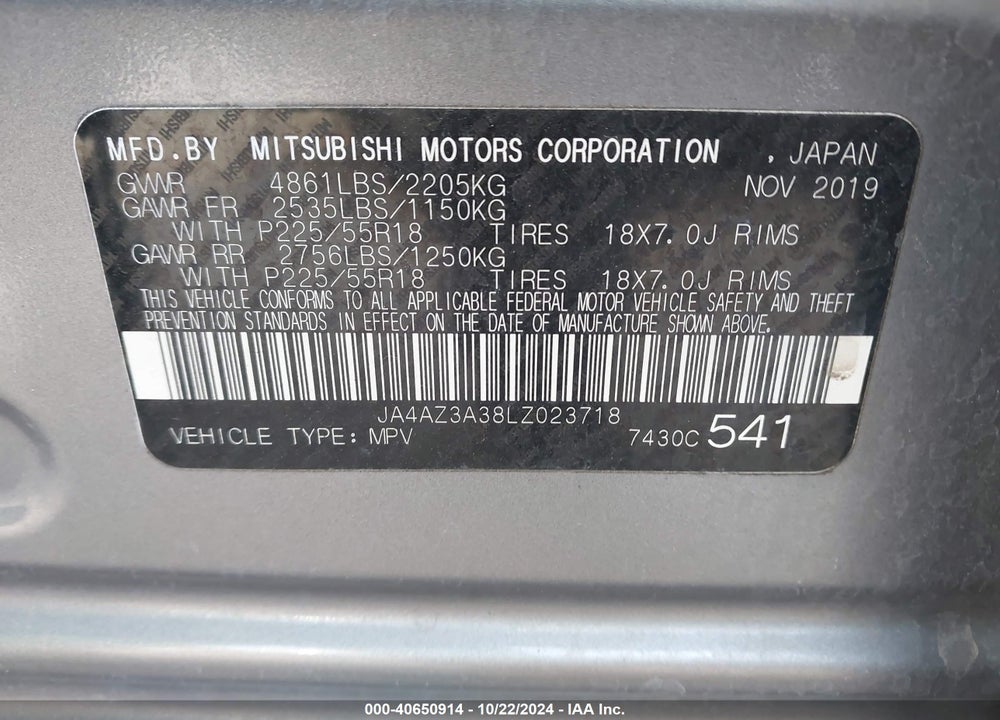 2020 MITSUBISHI OUTLANDER SEL 2.4 VIN: JA4AZ3A38LZ023718