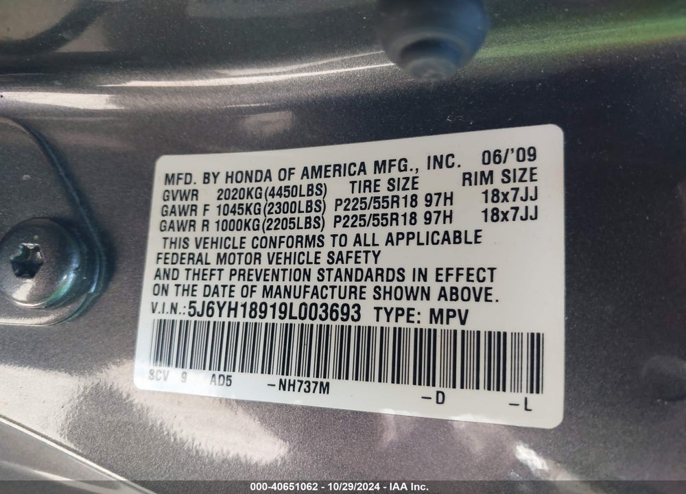 2009 HONDA ELEMENT SC VIN: 5J6YH18919L003693