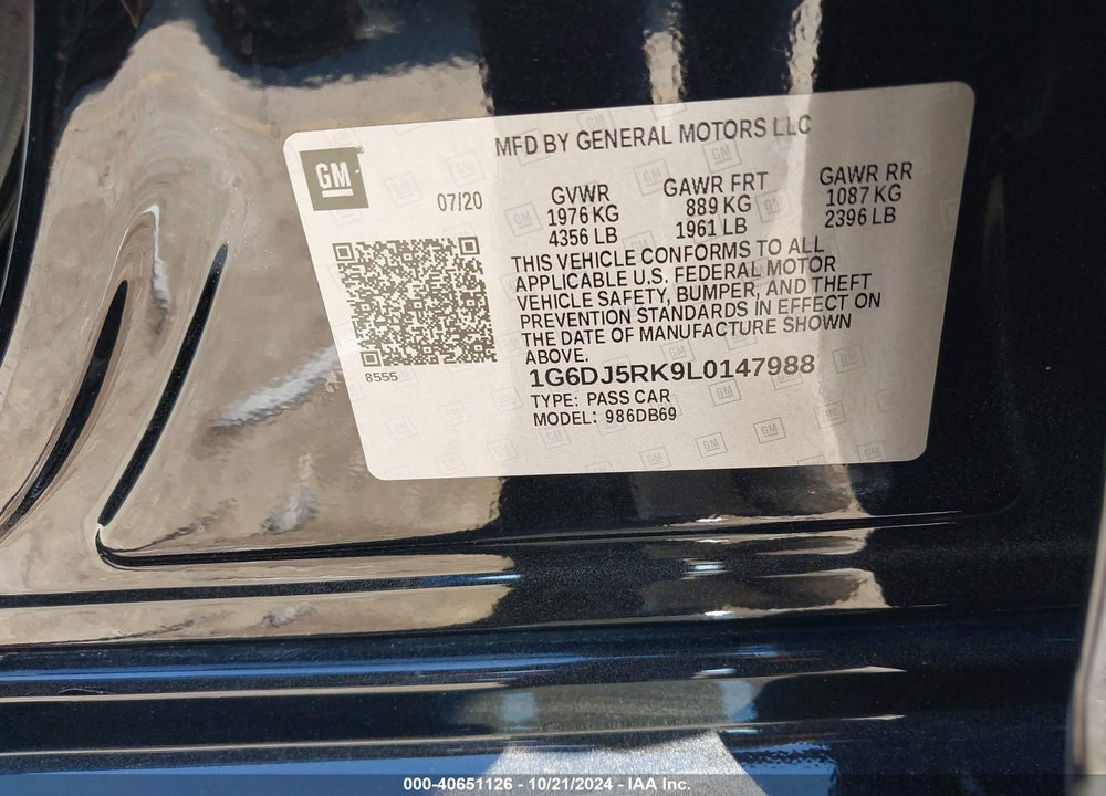 2020 CADILLAC CT4 LUXURY VIN: 1G6DJ5RK9L0147988