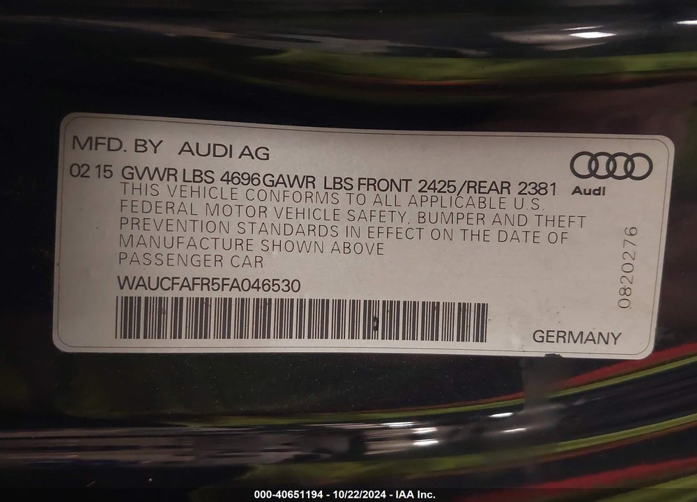 2015 AUDI A5 2.0T PREMIUM VIN: WAUCFAFR5FA046530