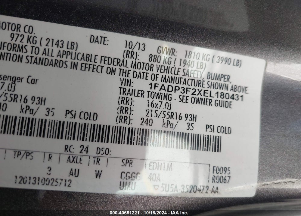 2014 FORD FOCUS SE VIN: 1FADP3F2XEL180431