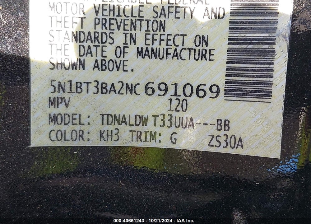 2022 NISSAN ROGUE SV FWD VIN: 5N1BT3BA2NC691069