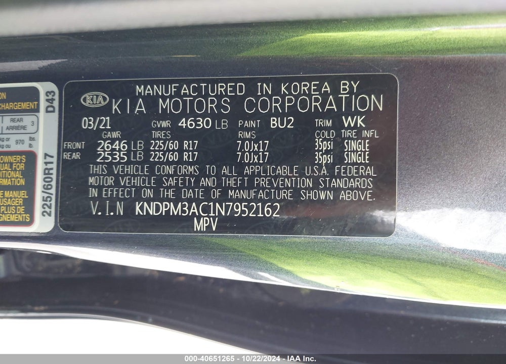 2022 KIA SPORTAGE LX VIN: KNDPM3AC1N7952162
