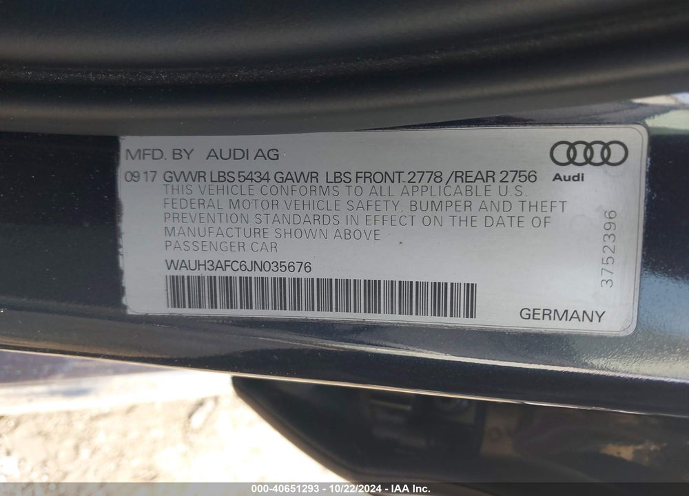 2018 AUDI A6 VIN: WAUH3AFC6JN035676
