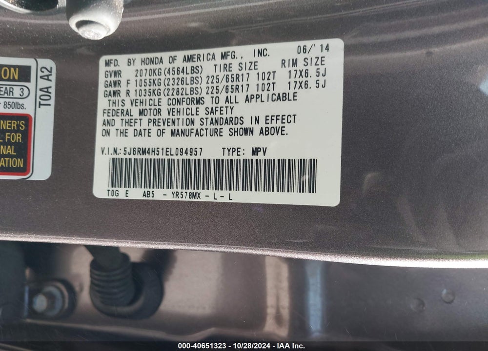 2014 HONDA CR-V EX VIN: 5J6RM4H51EL094957