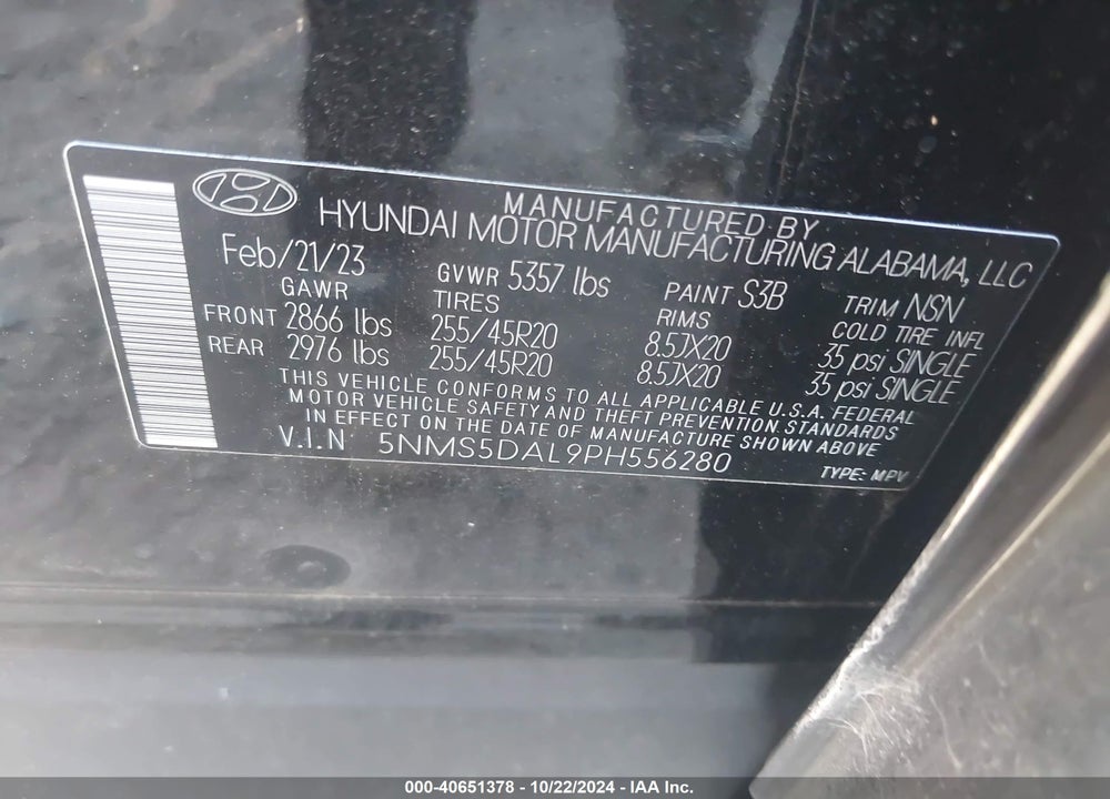 2023 HYUNDAI SANTA FE CALLIGRAPHY VIN: 5NMS5DAL9PH556280