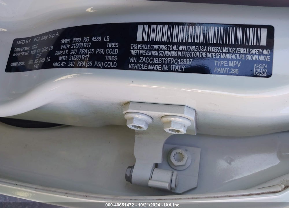 2015 JEEP RENEGADE LATITUDE VIN: ZACCJBBT2FPC12897
