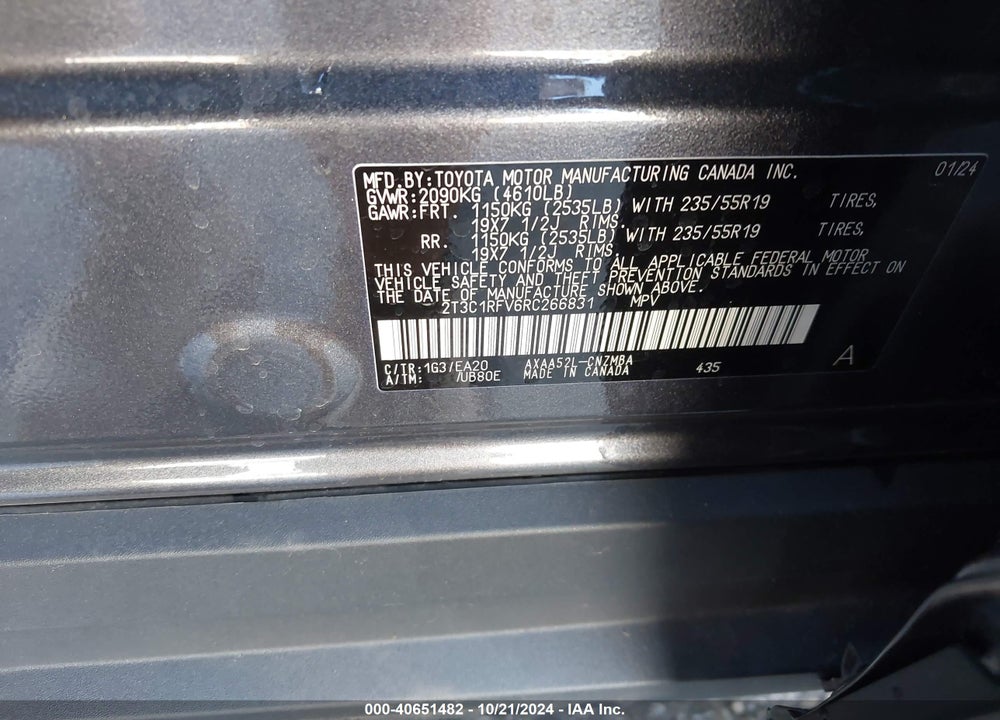 2024 TOYOTA RAV4 XLE PREMIUM VIN: 2T3C1RFV6RC266831