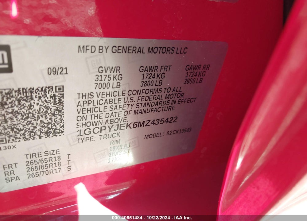 2021 CHEVROLET SILVERADO 1500 4WD SHORT BED LT WITH 2FL VIN: 1GCPYJEK6MZ435422