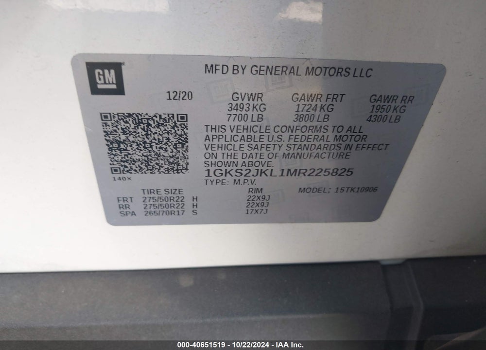 2021 GMC YUKON XL 4WD DENALI VIN: 1GKS2JKL1MR225825
