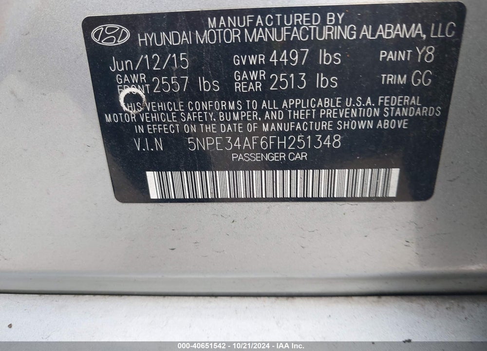 2015 HYUNDAI SONATA SPORT VIN: 5NPE34AF6FH251348