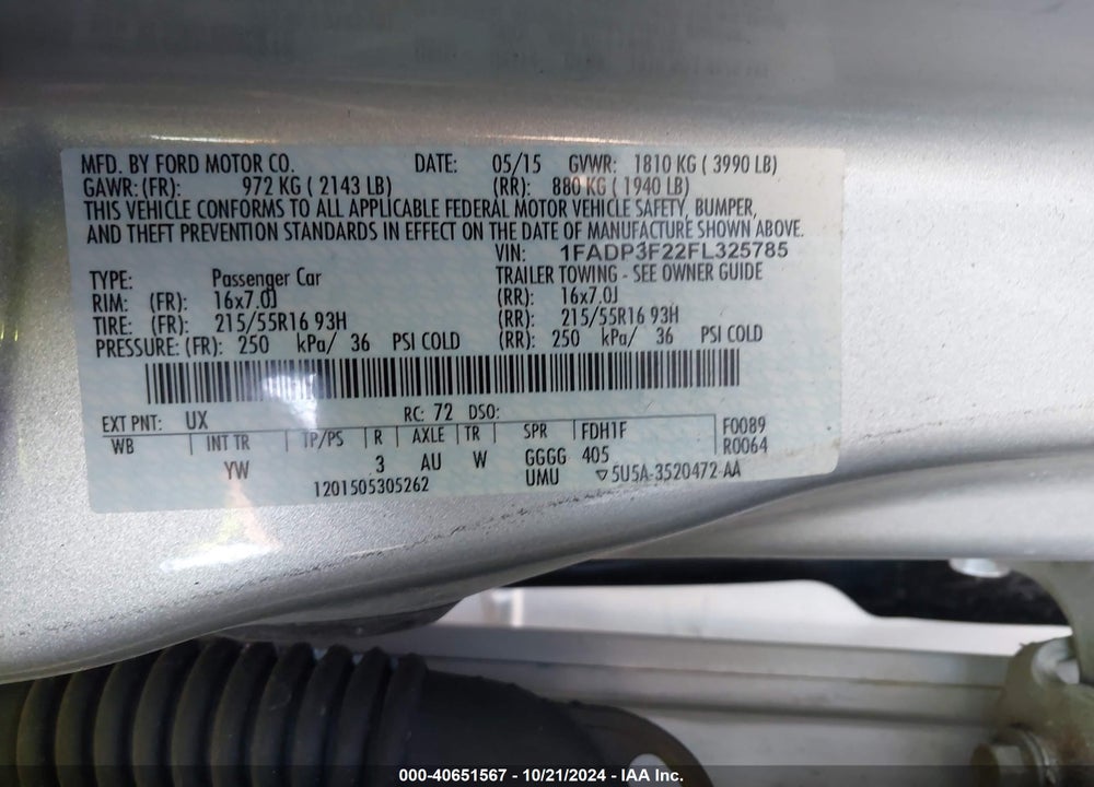 2015 FORD FOCUS SE VIN: 1FADP3F22FL325785
