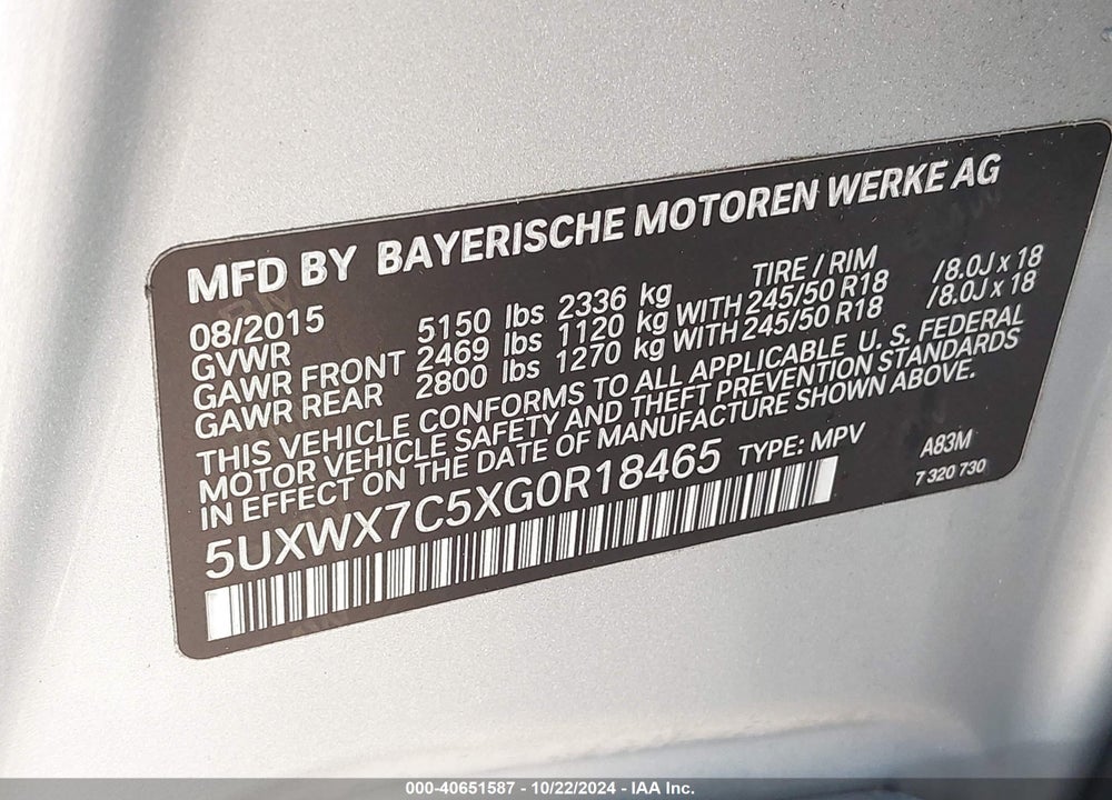 2016 BMW X3 XDRIVE35I VIN: 5UXWX7C5XG0R18465