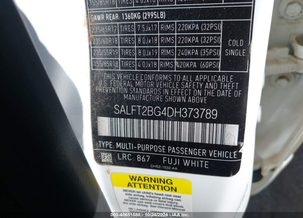 2013 LAND ROVER LR2 VIN: SALFT2BG4DH373789