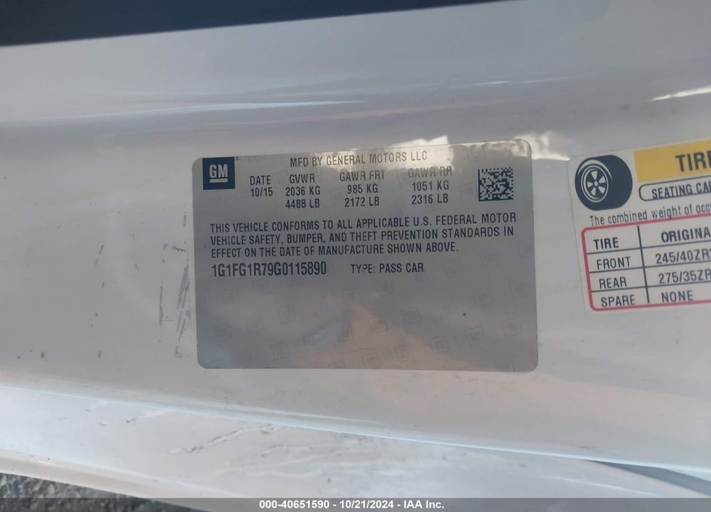 2016 CHEVROLET CAMARO 2SS VIN: 1G1FG1R79G0115890