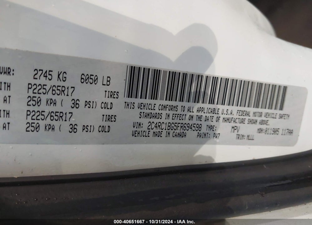 2015 CHRYSLER TOWN & COUNTRY TOURING VIN: 2C4RC1BG5FR694598