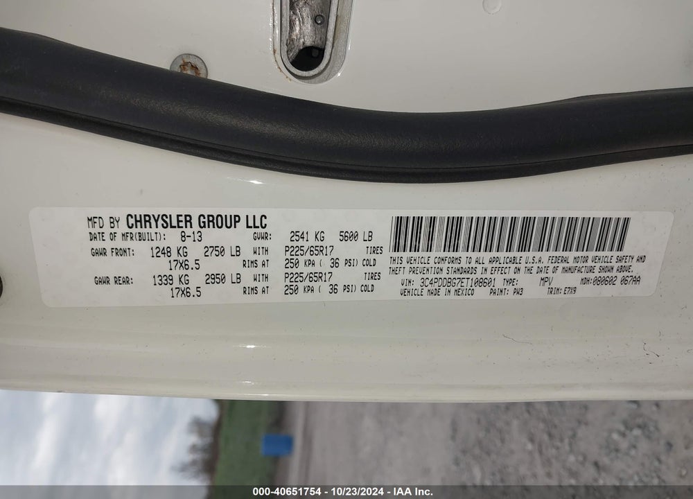 2014 DODGE JOURNEY SXT VIN: 3C4PDDBG7ET108601
