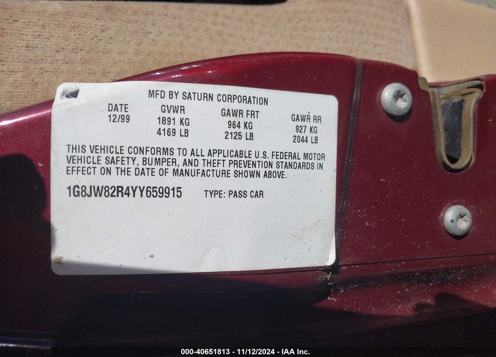 2000 SATURN LW2 VIN: 1G8JW82R4YY659915