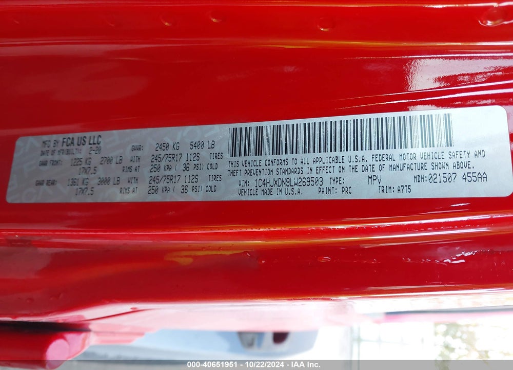 2020 JEEP WRANGLER UNLIMITED SPORT S 4X4 VIN: 1C4HJXDN9LW269503