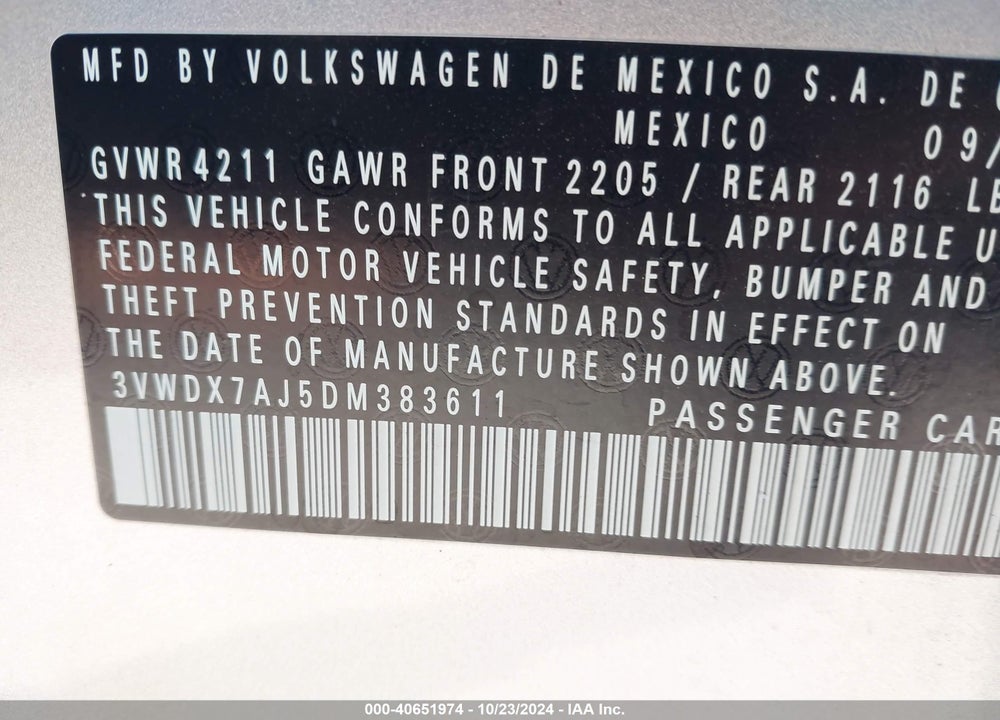 2013 VOLKSWAGEN JETTA 2.5L SE VIN: 3VWDX7AJ5DM383611