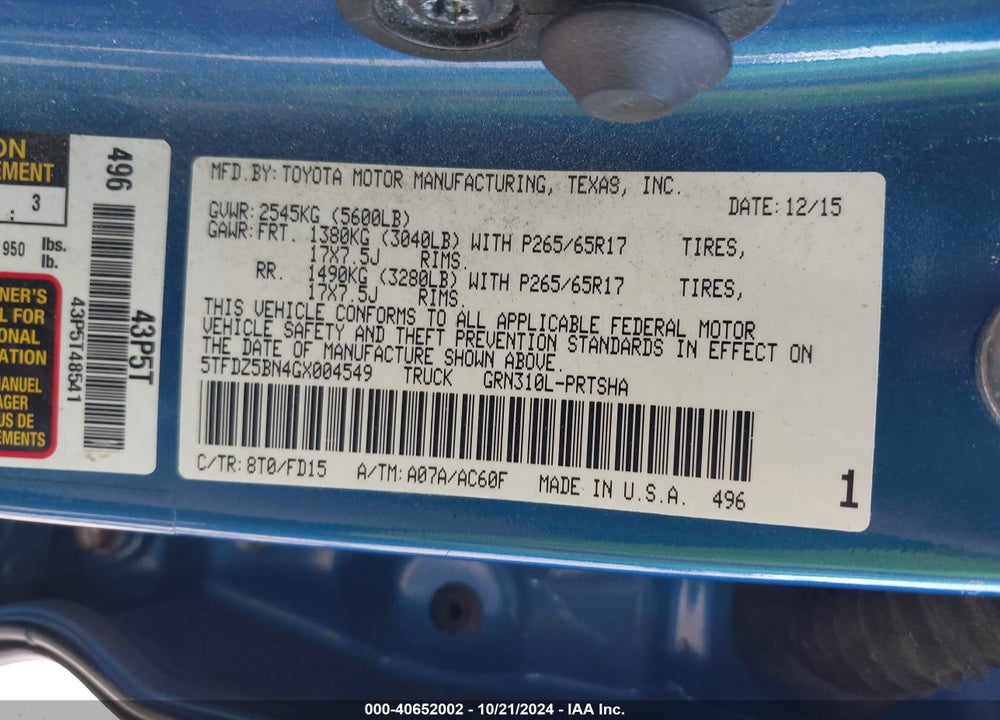 2016 TOYOTA TACOMA TRD SPORT VIN: 5TFDZ5BN4GX004549