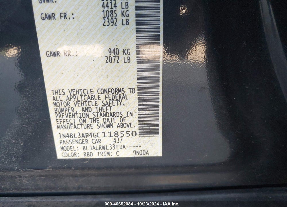2016 NISSAN ALTIMA 3.5 SL VIN: 1N4BL3AP4GC118550