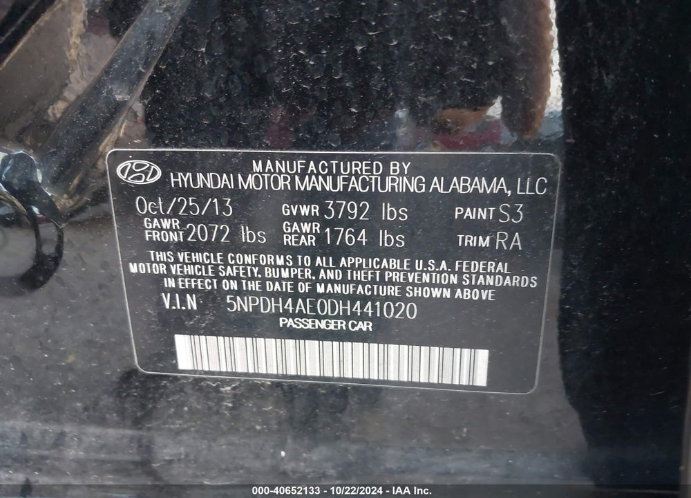 2013 HYUNDAI ELANTRA GLS VIN: 5NPDH4AE0DH441020