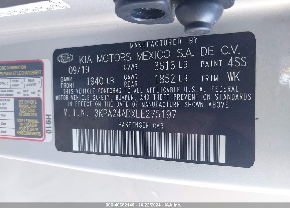 2020 KIA RIO S VIN: 3KPA24ADXLE275197