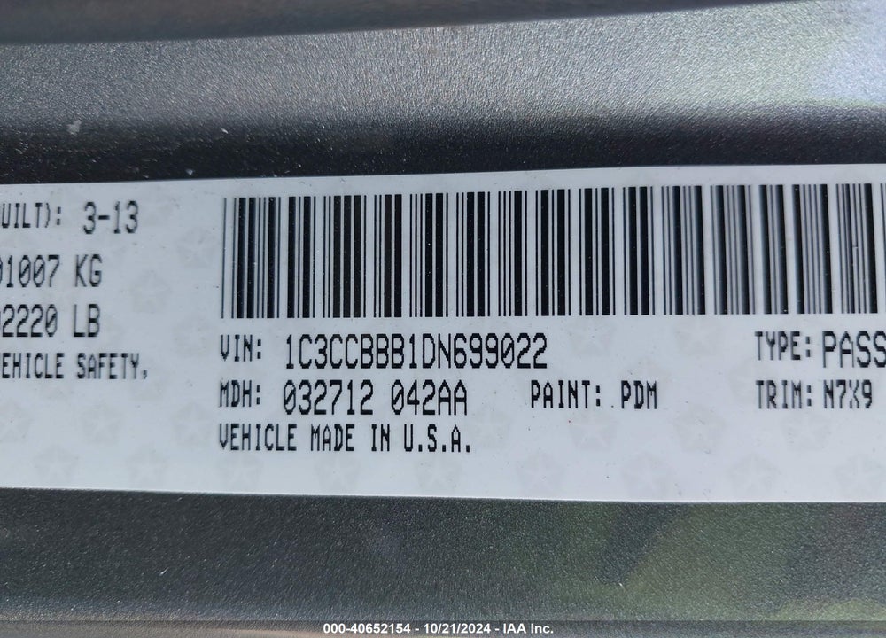 2013 CHRYSLER 200 TOURING VIN: 1C3CCBBB1DN699022
