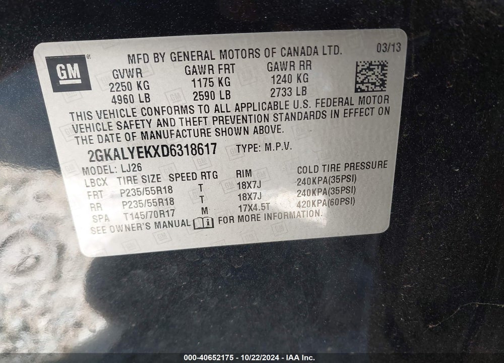 2013 GMC TERRAIN DENALI VIN: 2GKALYEKXD6318617